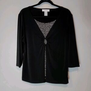 Vintage Y2K White Stag Top Sz M Black Office Clean Girl Liquid Knit Whimsigoth